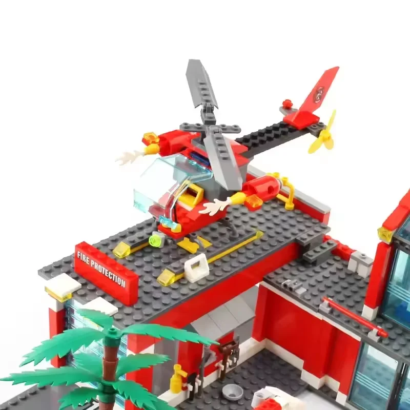 Nieuwste Stad Brandweerkazerne 758PCS Bouwstenen Set Brandweerwagen Helikopter Brandweerman Redding Speelgoed Educatief DIY Cadeaus Voor Kinderen