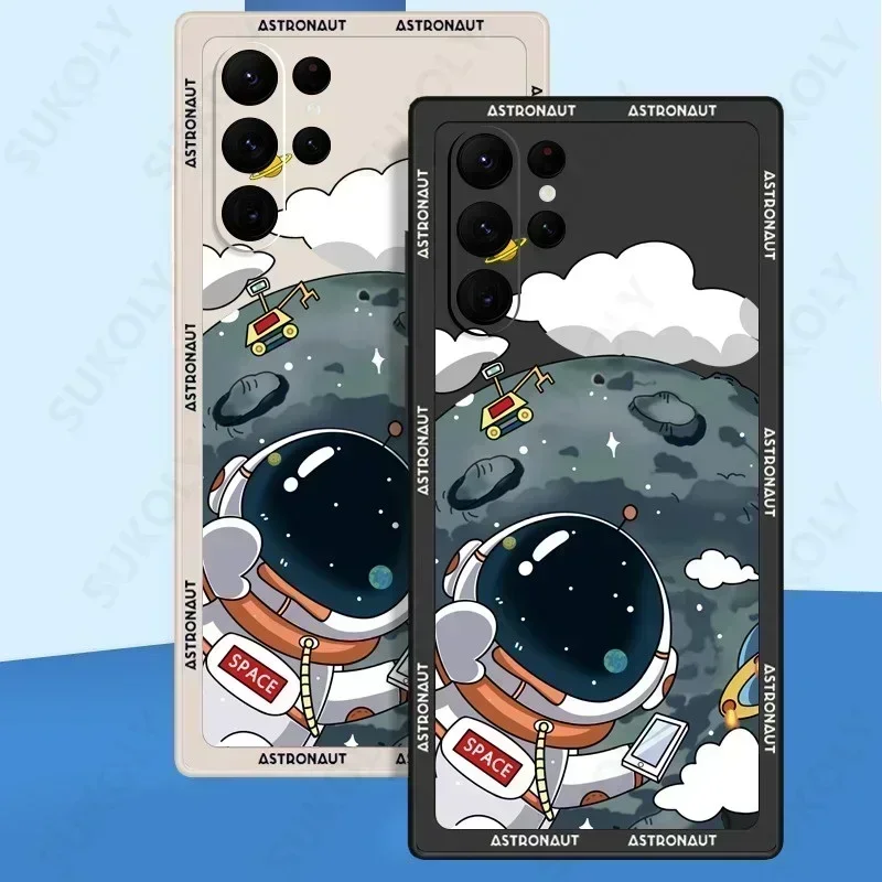 삼성 갤럭시 S23, S24 울트라, S23FE, A55, A54, A53, A35, A34, A25, A15, A14, 5G 만화 실리콘 휴대폰 커버, 귀여운 우주 비행사 우주 케이스