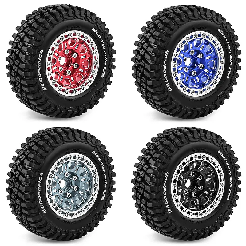1:9 Inch 12mm Hex RC Crawler Metal Beadlock Wheels And Tires Upgrade Set for