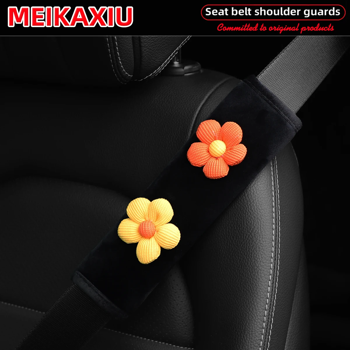 Mehrfarbige Blumen-Plüsch-Schulterabdeckung für Autos, bequem, als Sicherheitsgurt-Dekoration, Auto-Dekoration, modisch, Business, Rosa, Damen, US