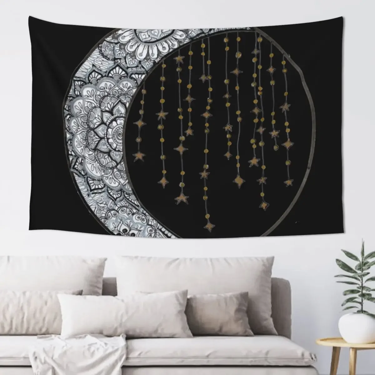 Star Strung Moon: glimmer (black backround) Tapestry Home Decorators Luxury Living Room Decoration Wall Hanging Tapestry