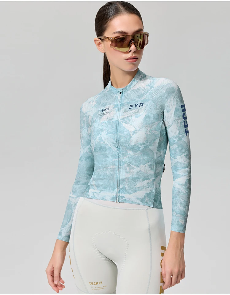 EVR Damen-Radtrikot Langarm Hochelastisches Radshirt Atmungsaktives Schweißabsorbierendes Rennrad-Oberteil Radtrikot – Detail 17