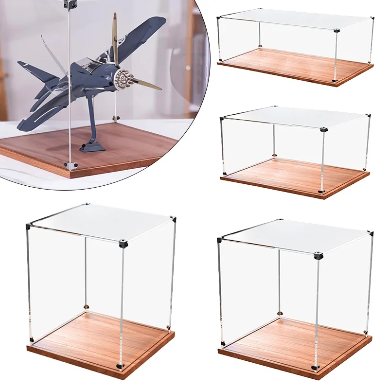 1pc Clear Acrylic Wooden Display Case Dustproof ShowcaseProtection Crafts Collection Box Model Collection Storage Toys Show Box