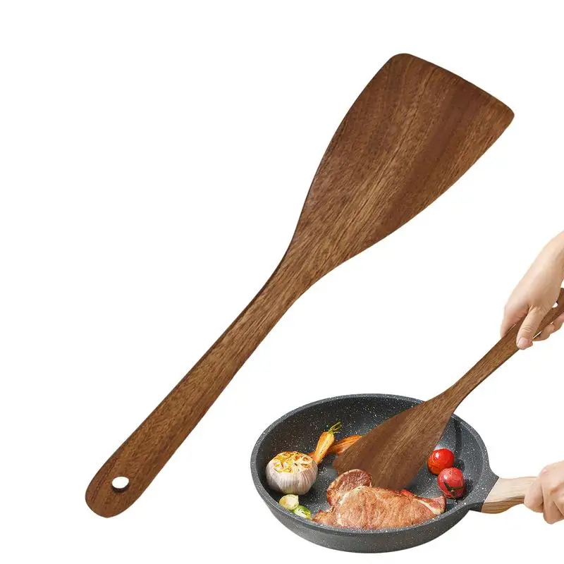 Wooden Spatula Kitchen Cooking Spatula Turner Long Handle Flat Frying Spatula Nonstick Stirring Spurtle Spatula for Mixing