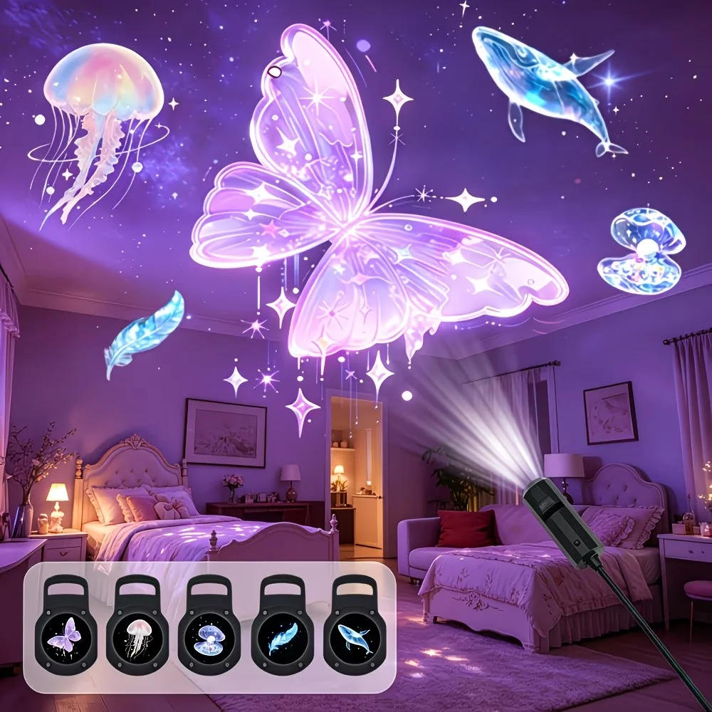 USB Butterfly Projection Night Light Bedroom Atmosphere Lamp Creative Bedside Lamp Romantic Gift for Couple Room Decor