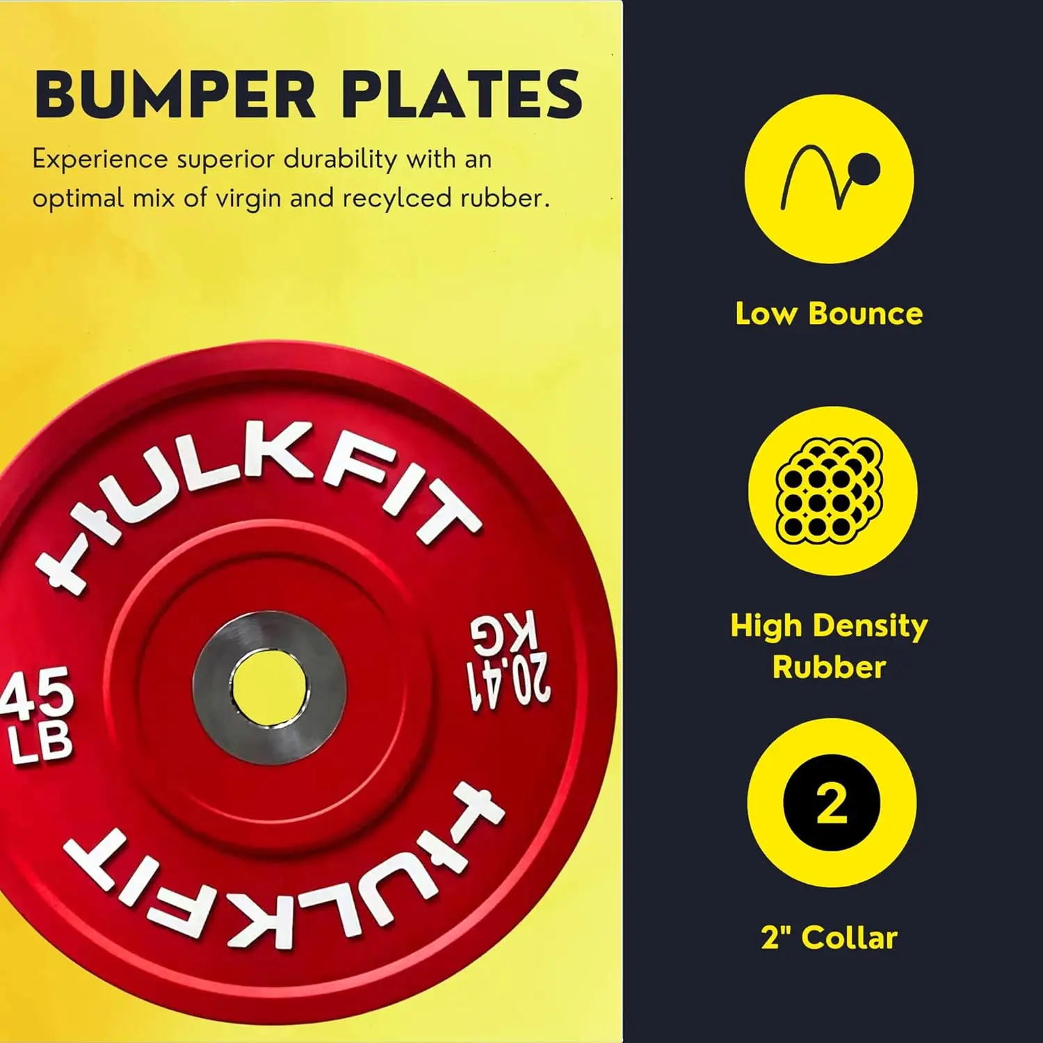 Barbell Weightlifting Strength Training, Bumper Plates, Black & Multicolor, Shock Absorbing Low Bounce Technology