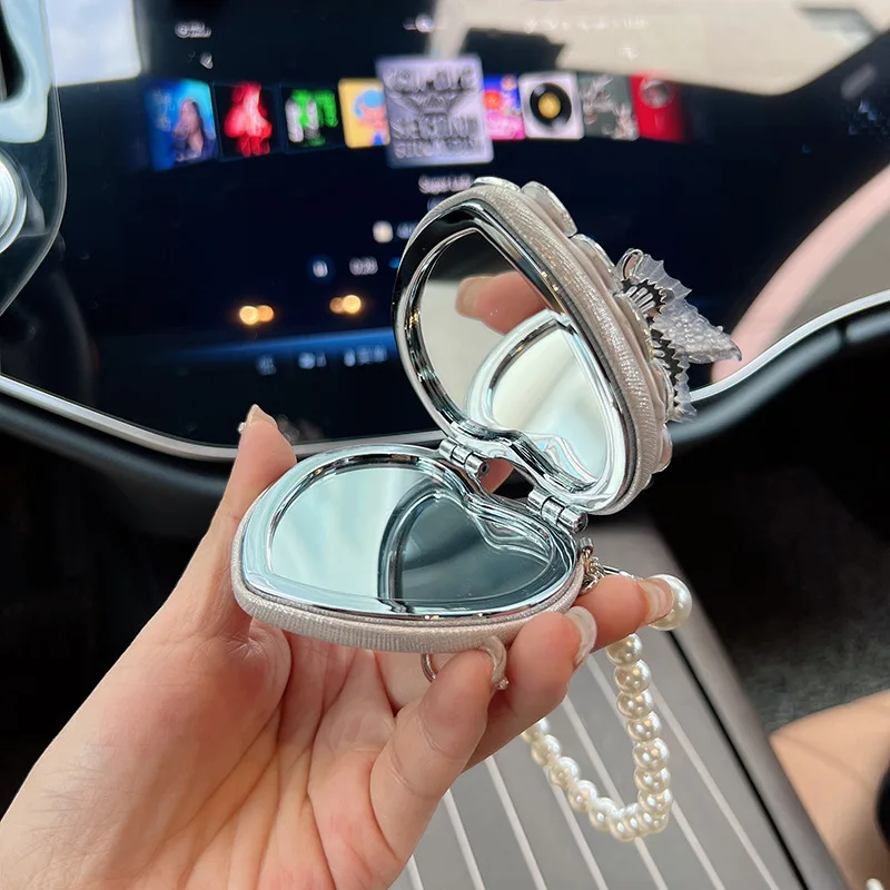 Diamond Makeup Mirror Keychain Love butterfly Mirror Internet Celebrity Girl Small Mirror Portable Double-Sided Mirror