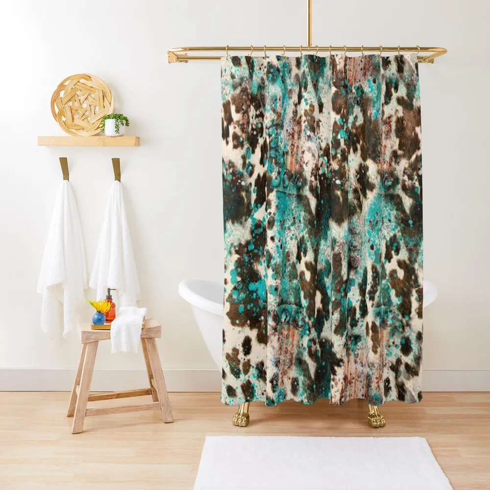 

Western Boho Cowhide Turquoise Pattern Shower Curtain Bathtub Shower For Bathroom Set Shower Bathroom Cover Curtain