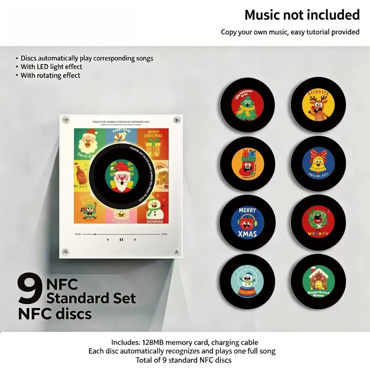Christmas Rotating Disc Night Light Magnetic Refrigerator Sticker NFC Induction Automatic Singing Machine Creative Ornament