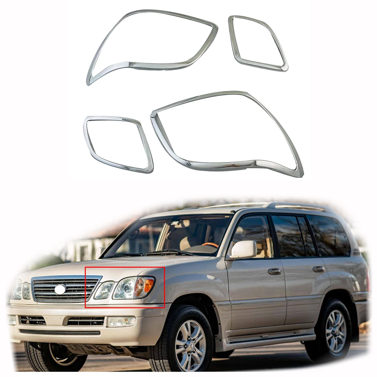 

2PCS New ABS Chrome Car Accessories Plated Head Lamp Cover Trim Paste Style For Lexus LX470 470 1998 1999 2000 2001 2002 2003