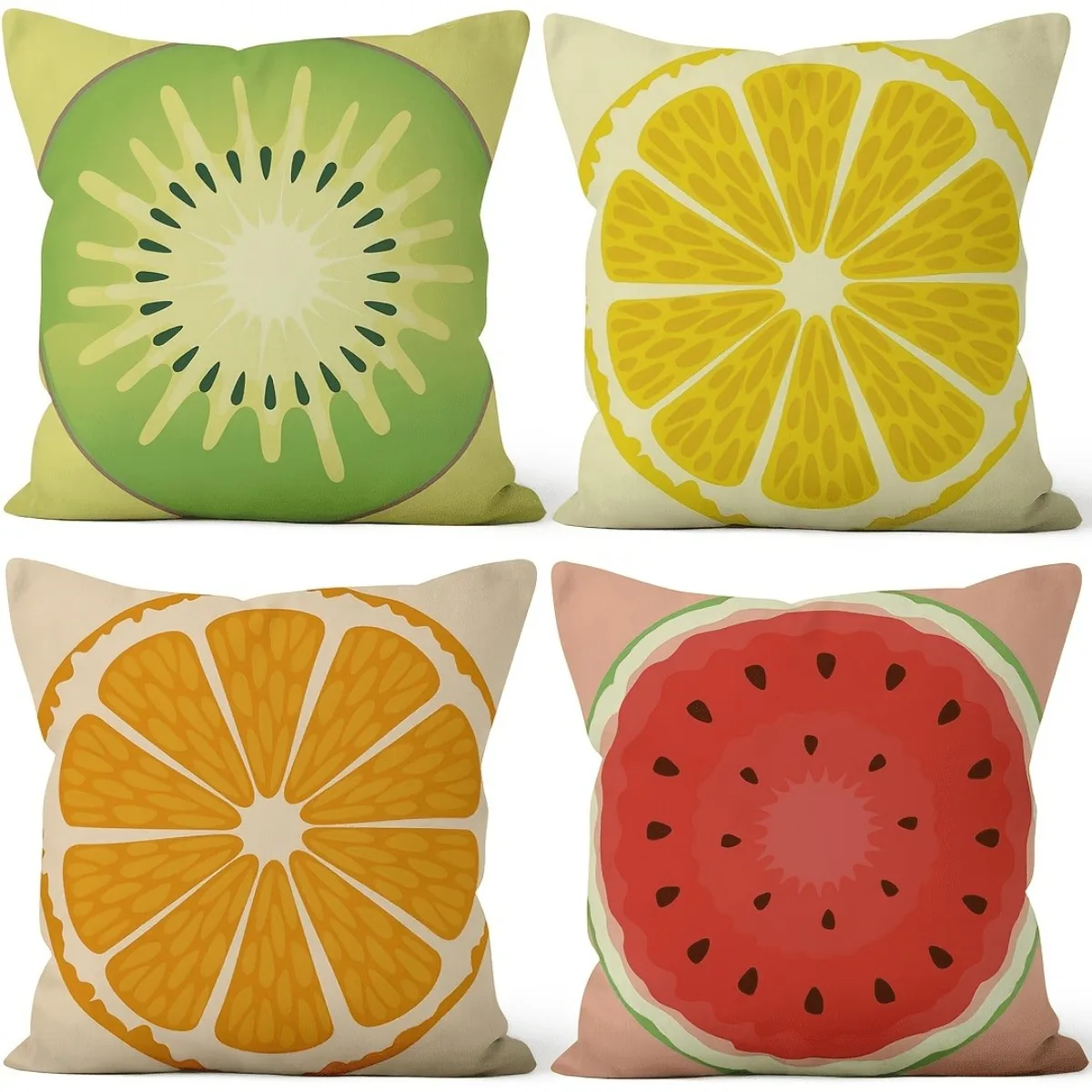 4PC Tropical Fruit Slice Throw Pillow Covers Set Green Lime Lemon Orange Watermelon Pattern Home Decor Cushion Case