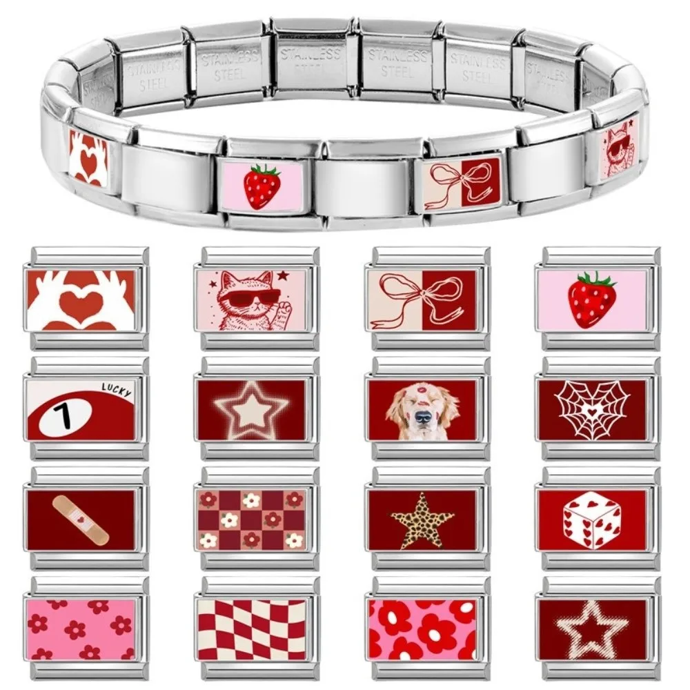Red Element Italian Module Bracelet Stainless Steel Design DIY Making Bracelet Charms Fit 9mm Bracelet Multi-Function