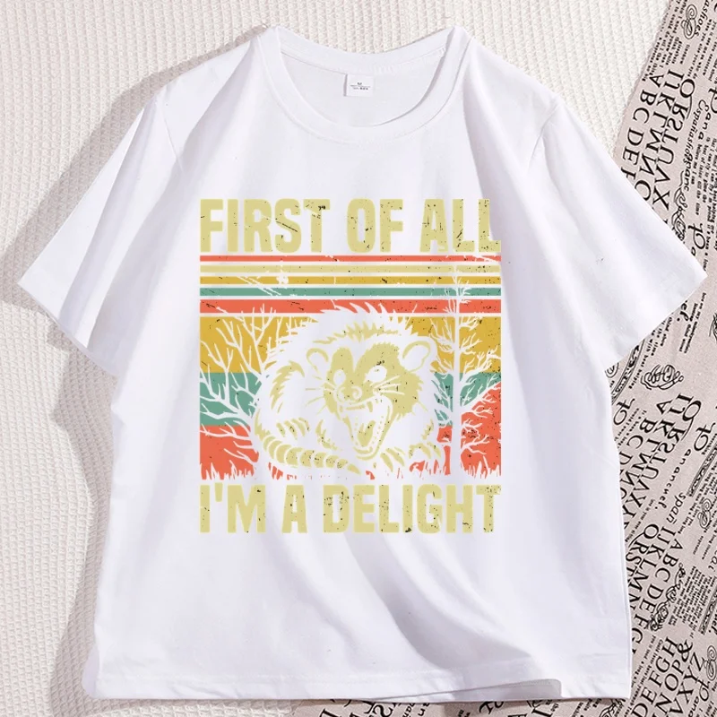 First of All I'm A Delight T Shirt Angry Opossum Lover T-Shirt Men Women Print Causal Round Neck Short Sleeve Tee