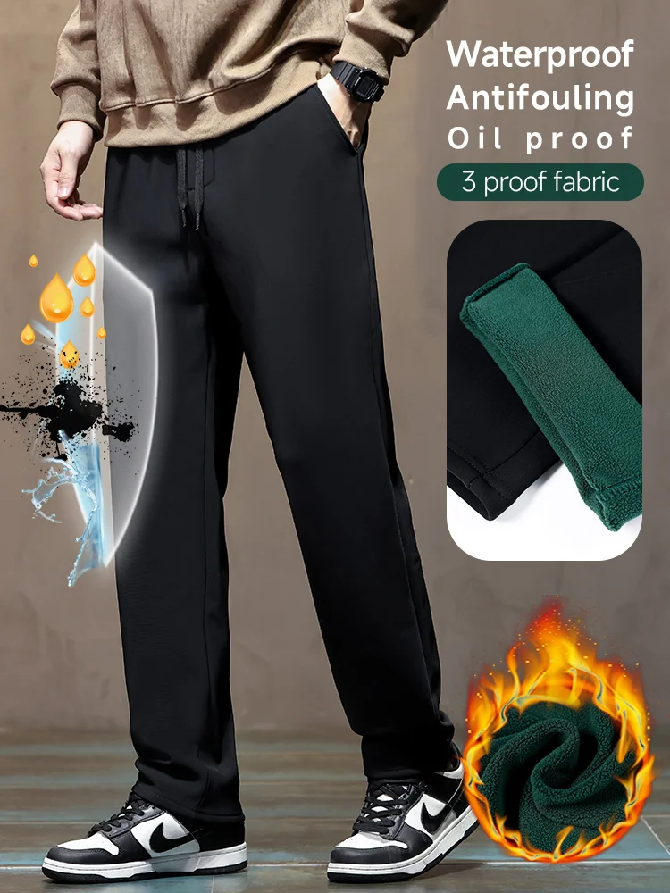 Alta qualidade inverno velo calças quentes dos homens cordão cintura elástica ao ar livre jogging reunindo calças casuais masculino plus size 5xl