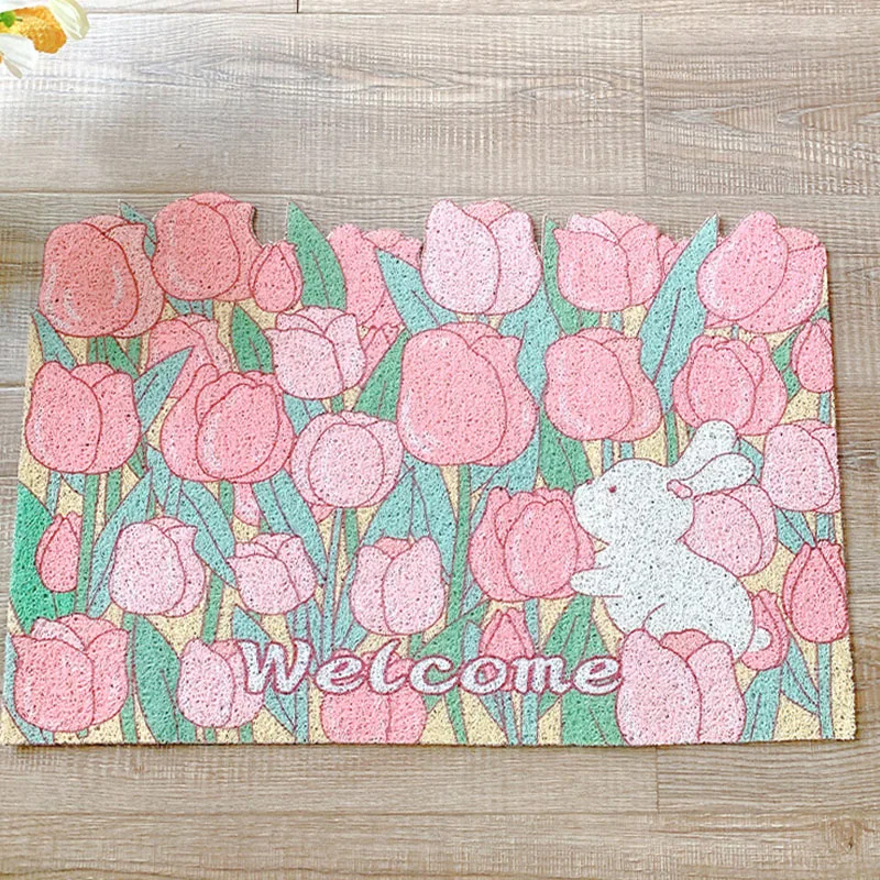 

Rabbit Garden Non-slip Welcome Entrance Doormat PVC Dust Removal Carpet for Entry Hallway Indoor Outdoor Easy Clean Home Decor