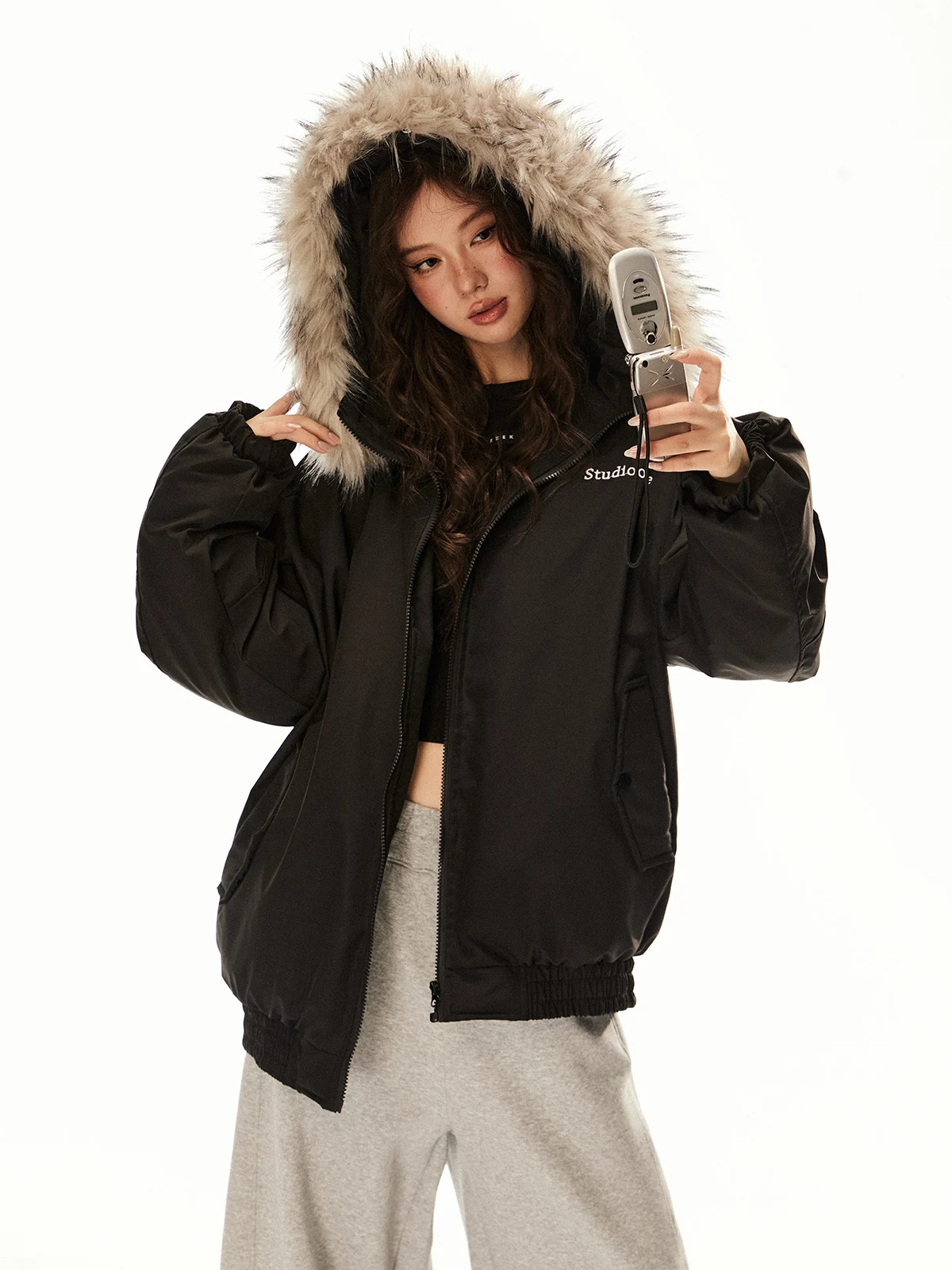 Ezek American Retro Thiened Collo di pelliccia con cappuccio Jaet di cotone Donna Abbigliamento da lavoro allentato Cappotto caldo Trendy Brand Streetwear Hip Hop
