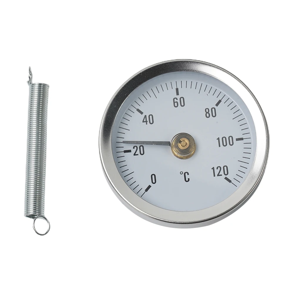 0-120℃ Stainless Steel Clamp-on Tube Thermometer On Tube Heating Spring 63mm Metal Temperature Temp Gauge Spring Industrial Tool