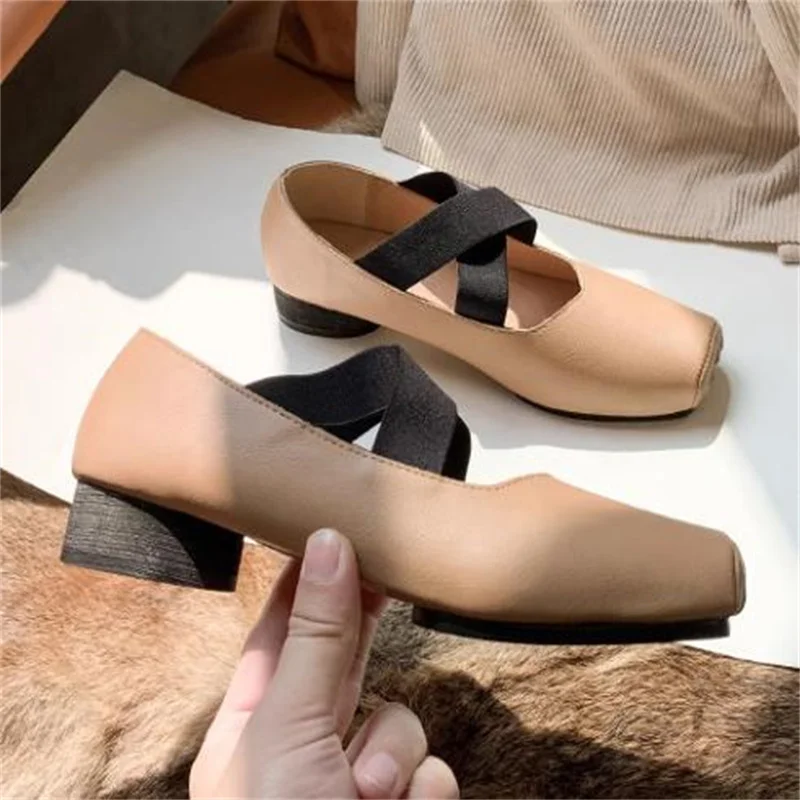 

Crossover Strap Shoes for Womens Square Toes Ladies High Heels Mary Janes PU Leather Zapatos Mujer Shallow Tacone Chassure Femme