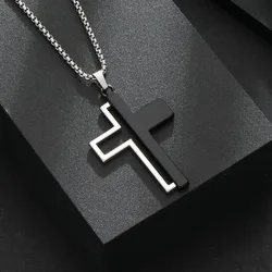 1 black and white glossy cross necklace for men's trendy sweatshirt, long necklace, European and American design accessories