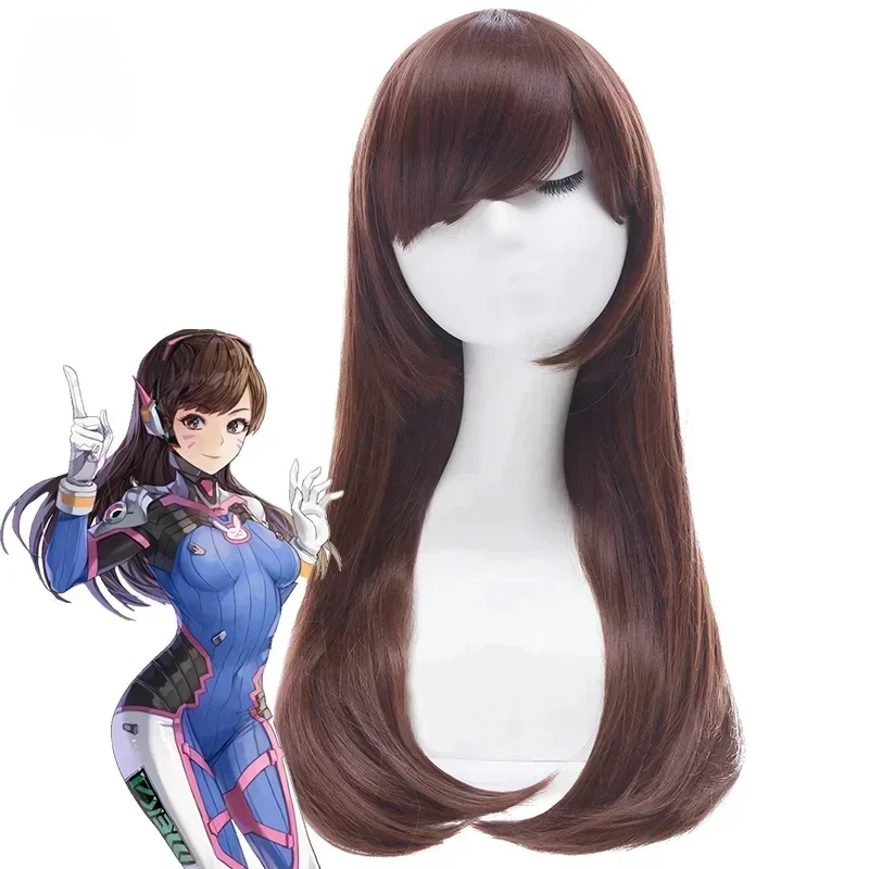 CosplayJeu ROLECOS OW D.VA 코스프레 페루크 sur jeu montre 코스프레 Hana chanson DVA perruque longue brune femmes cheveux synthét