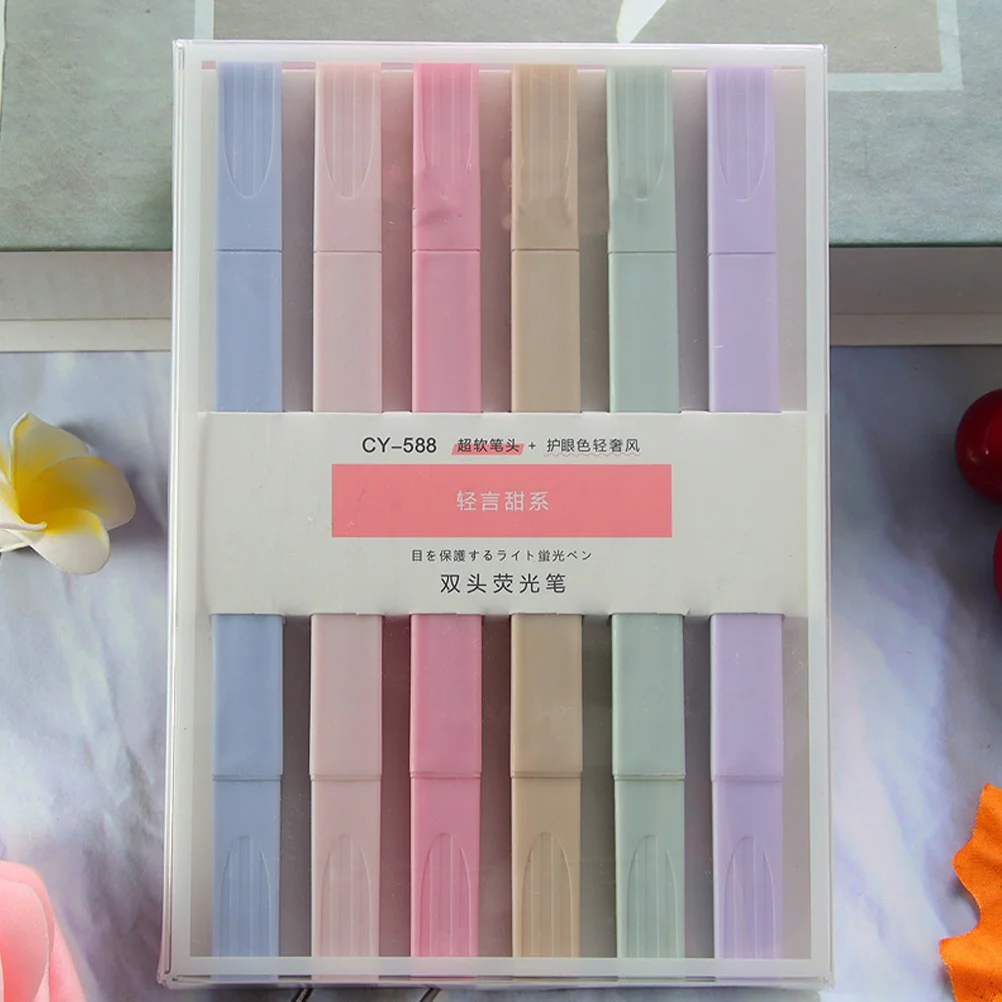 

12Pcs Double-Ended Highlighter Pens Fluorescent Colors for School Office Note Taking Multi-Function Portable Compact Marking Pen