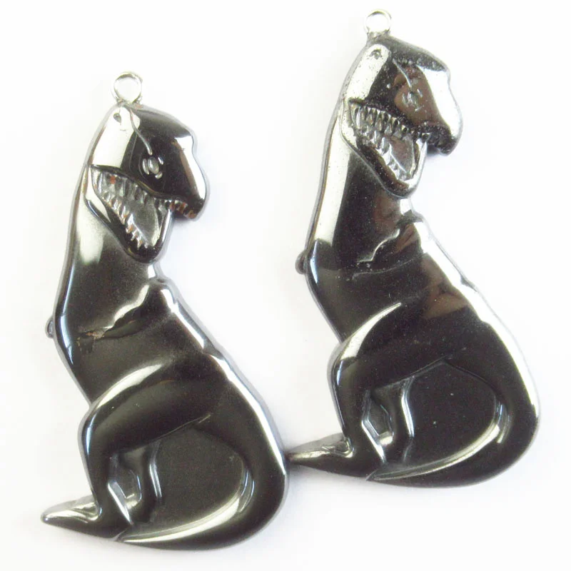 

2Pcs Nature Black Hematite Stone Dinosaur Pendant 53*28mm Diy Necklace Making Accessories For Women Men Jewelry