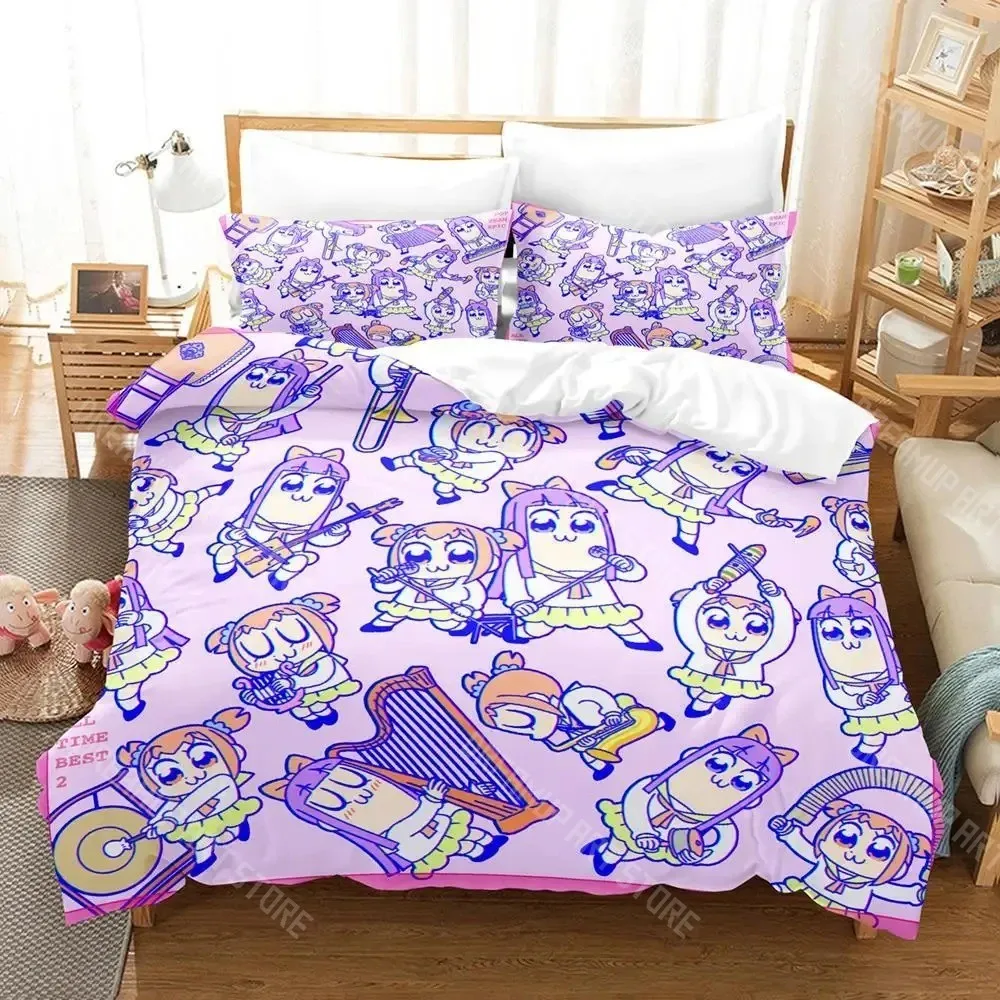 3D Print Pop Team Epic Poputepipikku Bedding Set for Boys Girls Duvet Cover Pillowcase Twin Queen King Full Single Double Sizes