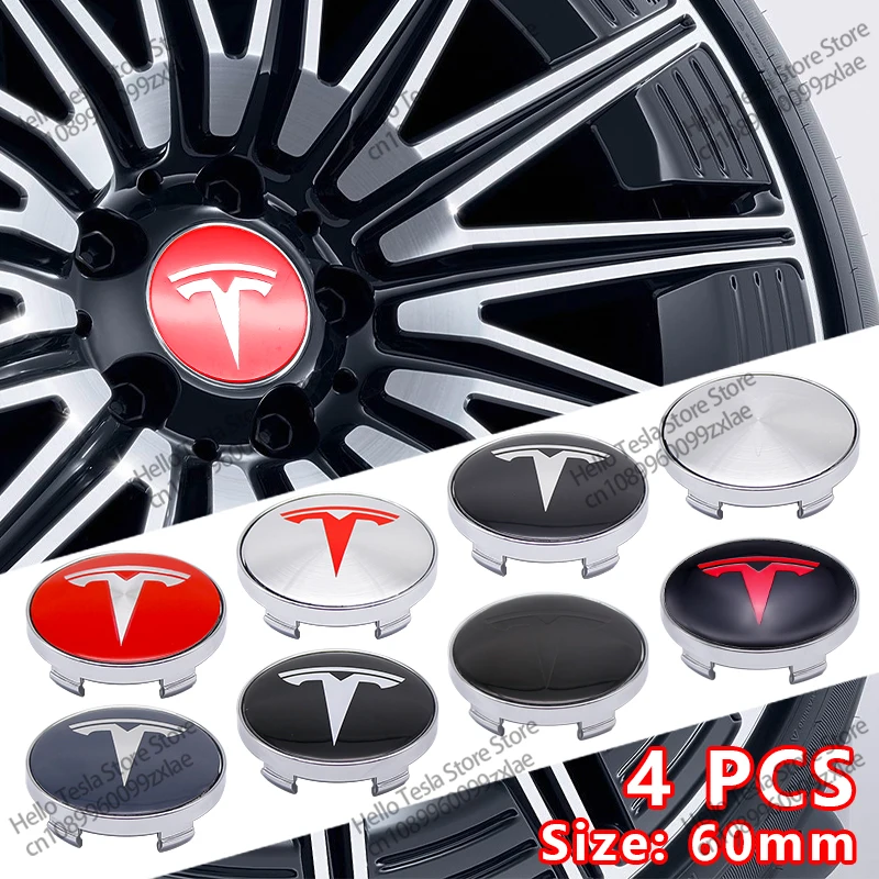 4pcs 56/60mm Car Wheel Center Hub Cap Badge Logo Emblem Decal Wheel Sticker For Tesla Model 3 Model S Model X Y Roadster TM3