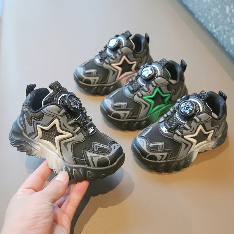 

Children Spring Autumn Sneakers Boys Versatile Swivel Buttons Stars Gradient Dad Shoes Girls Low Top Soft Soled Kid Casual Shoes
