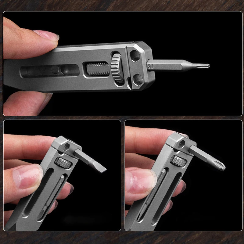 TC4 Titanium Alloy Multi-function Pry Bar Creative Retractable Corkscrew Screwdriver Mini Wrench EDC Crowbar Pocket Tool Pendant