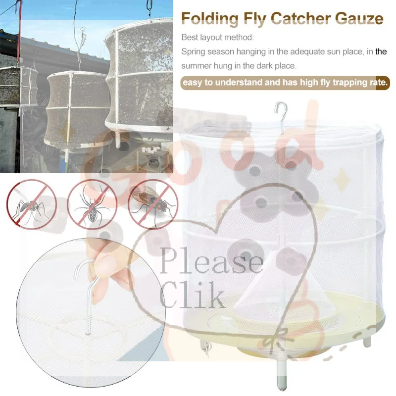 【HG】Fly Trap Cage Hanging  Catcher Net Portable Fold  Trap For Outdoor Garden Orchard Vegetable Farm Reusable Fly Mesh