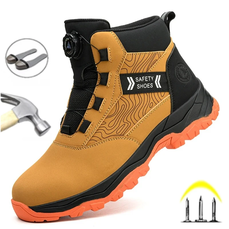 Fashion Leather Waterproof Men Work Safety Boots Anti Nail Anti Slip Wear-resistant Indestructib Labor Protection Shoes Sneakers