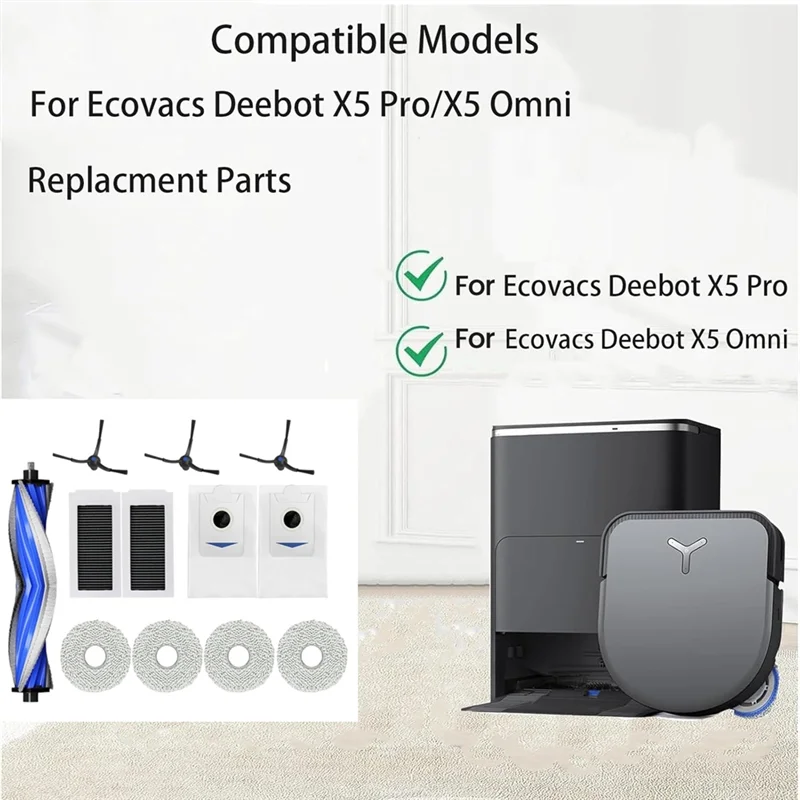 ABVI-12PCS Forecovacs Deebot X5 OMNI / X5 PRO OMNI Robot Vaccum Replacement Parts Main Side Brush Filter Mop Pad Dust Bag