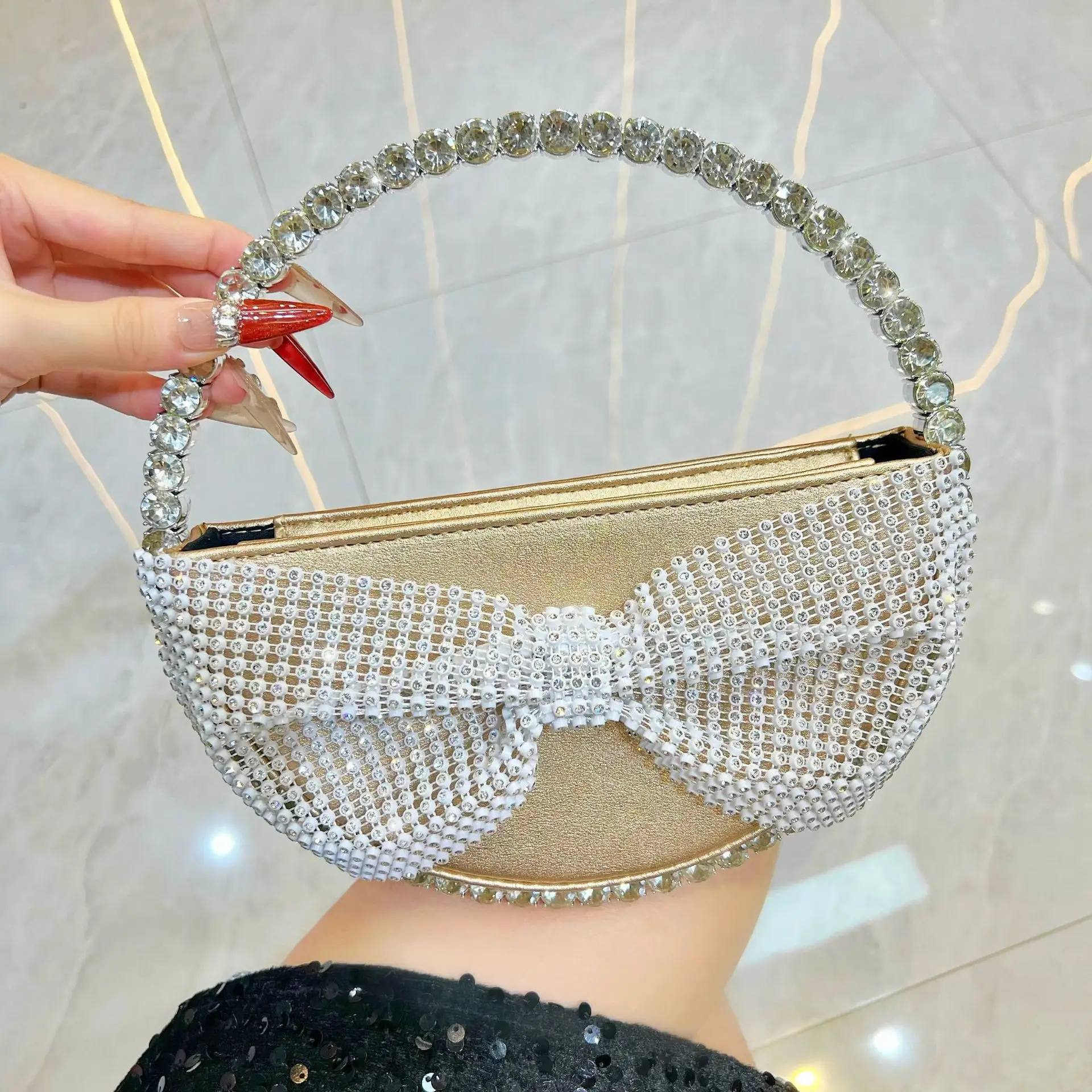 Diamond Bow Bag, Celebrity Dinner Bag, Fashion Handbag, High-End Light Luxury Banquet Messenger Women's Bag