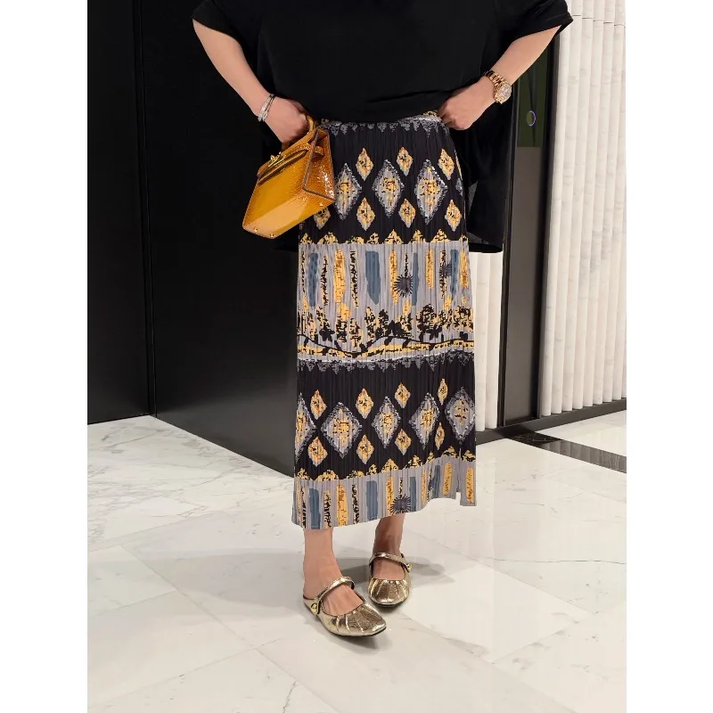 

Юбка Miyake Slim Straight для женщин, лето 2026, новая, свободная, плиссированная, с принтом, А-силуэт, премиум-класса, облегающая, плиссированная, больших размеров