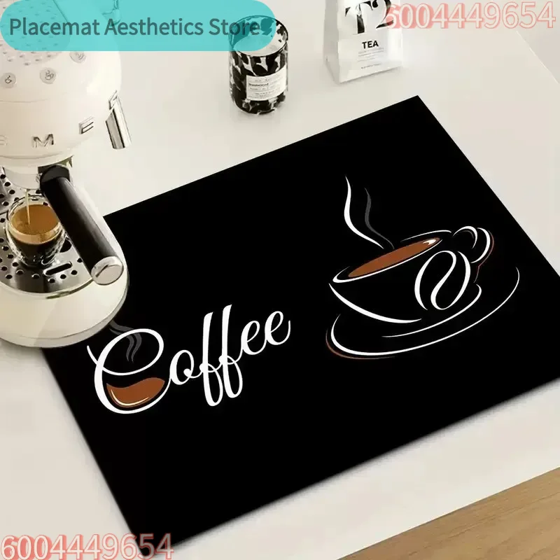 Creative Absorbent Coffee Print Kitchen Drying Mat Soft Rubber Non-Slip Stain-Resistant Mats for Coffee Bar Countertops Dish Mat