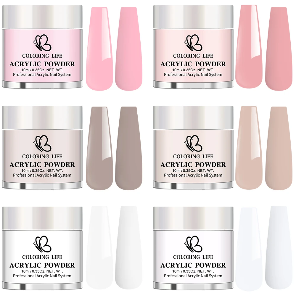 

6Colors/Set Professional Acrylic Nail Powder Pink Nude White Nail Pigment Dust Extension Carving Dipping Manicure Supplies Tools