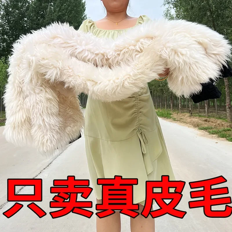 Winter Original Ecological Fur One Thickened Wool Pants Fleece High-waisted Back Protector Warm Liner Men Women Leather Pants