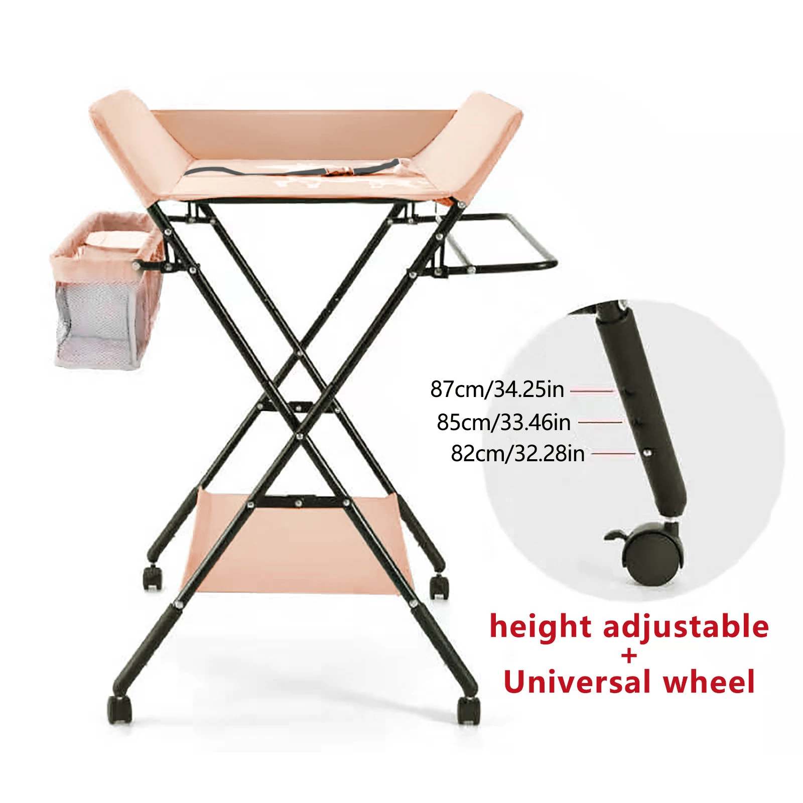 Baby Infant Changing Table Folding Diaper Station Nursery Organizer Height adjustable w/Storage and Universal Wheels