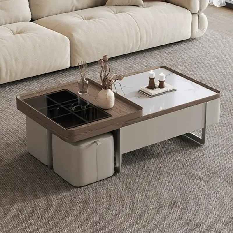 

Italian minimalist rock slab coffee table living room household, square telescopic coffee tableHY
