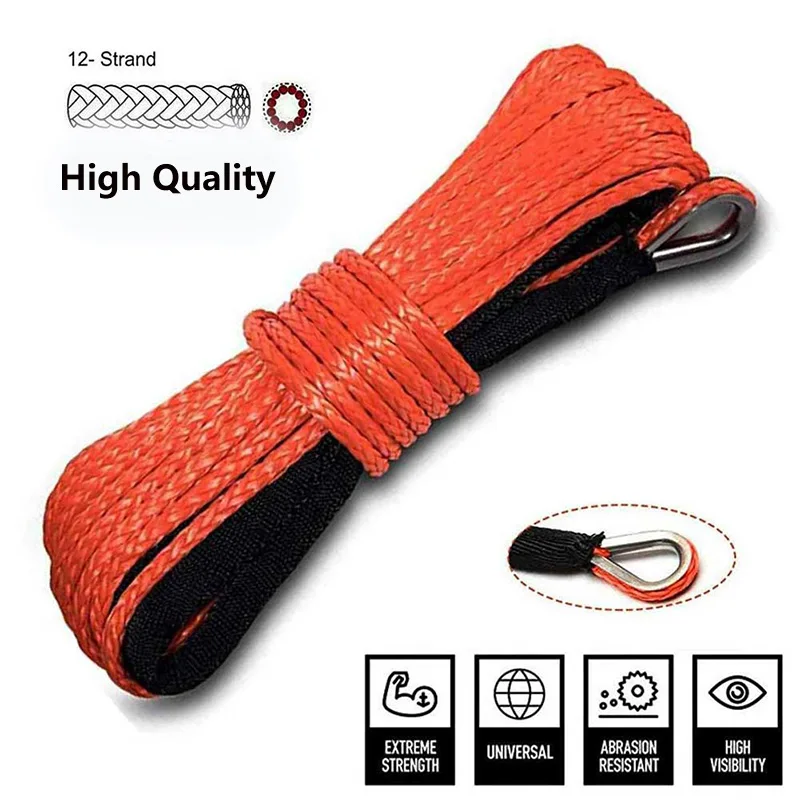 15m 5mm/6mm/7mm Towing Winch Cable Rope String Line Synthetic Fiber 5800lbs/7700lbs/9300lbs for Jeep ATV UTV SUV 4X4 4WD