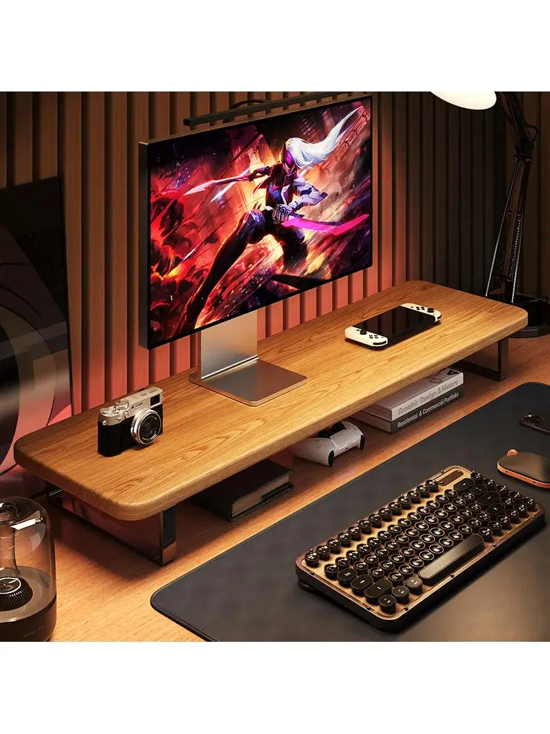 E-Sports Room Desktop Computer Monitor Riser Storage Rack Notebook Stand Extended Display Holder Multi-Purpose Wood Material