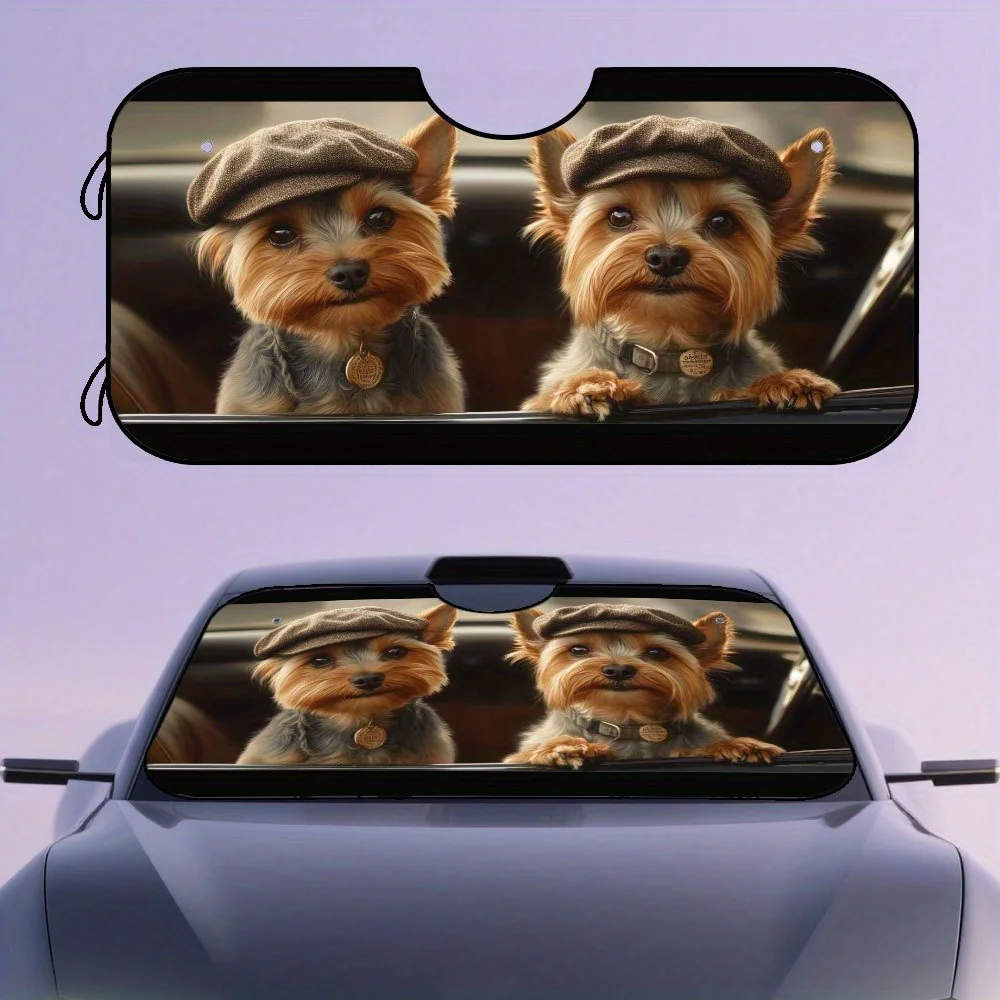 1pc Adorable Yorkshire Dog-shaped Car Windshield Visor, Foldable Visor, Perfect For Beach Driving, Vacation Travel And Summer Fu