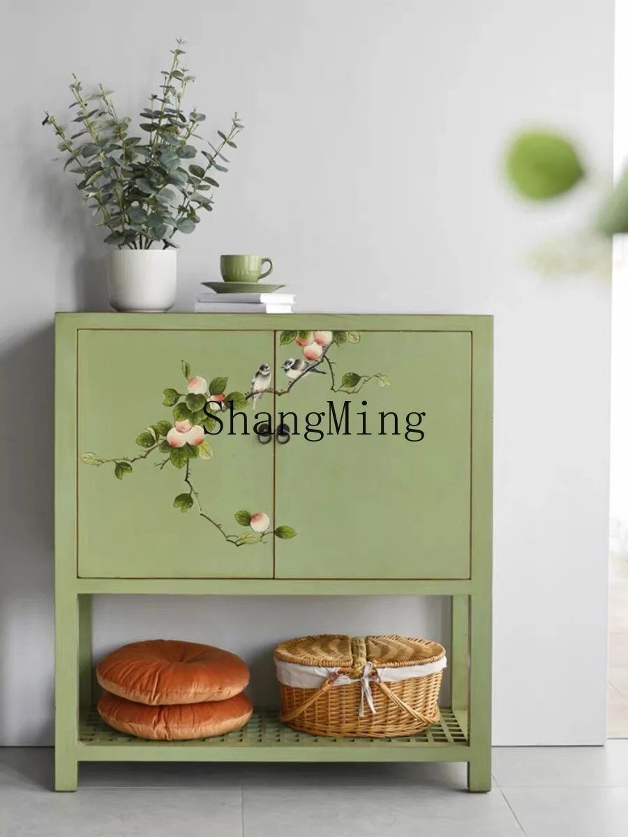 

ZYY solid wood painted entrance table dining side cabinet foyer pedal side table Chinese style homestay pastoral home