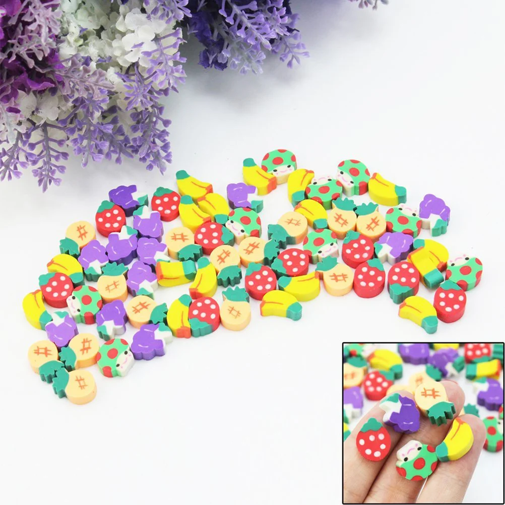 50Pcs Fruit Pencil Erasers Lovely Various Fruit Shape Kids Stationery Set Grape Novelty Gift