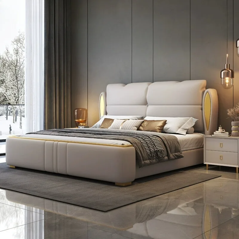 Fancy Headboard Bed Sleeping Minimalist Unique Nordic Bed Upholstered Frame Camas De Casal De Luxo Bedroom Furniture Accessories