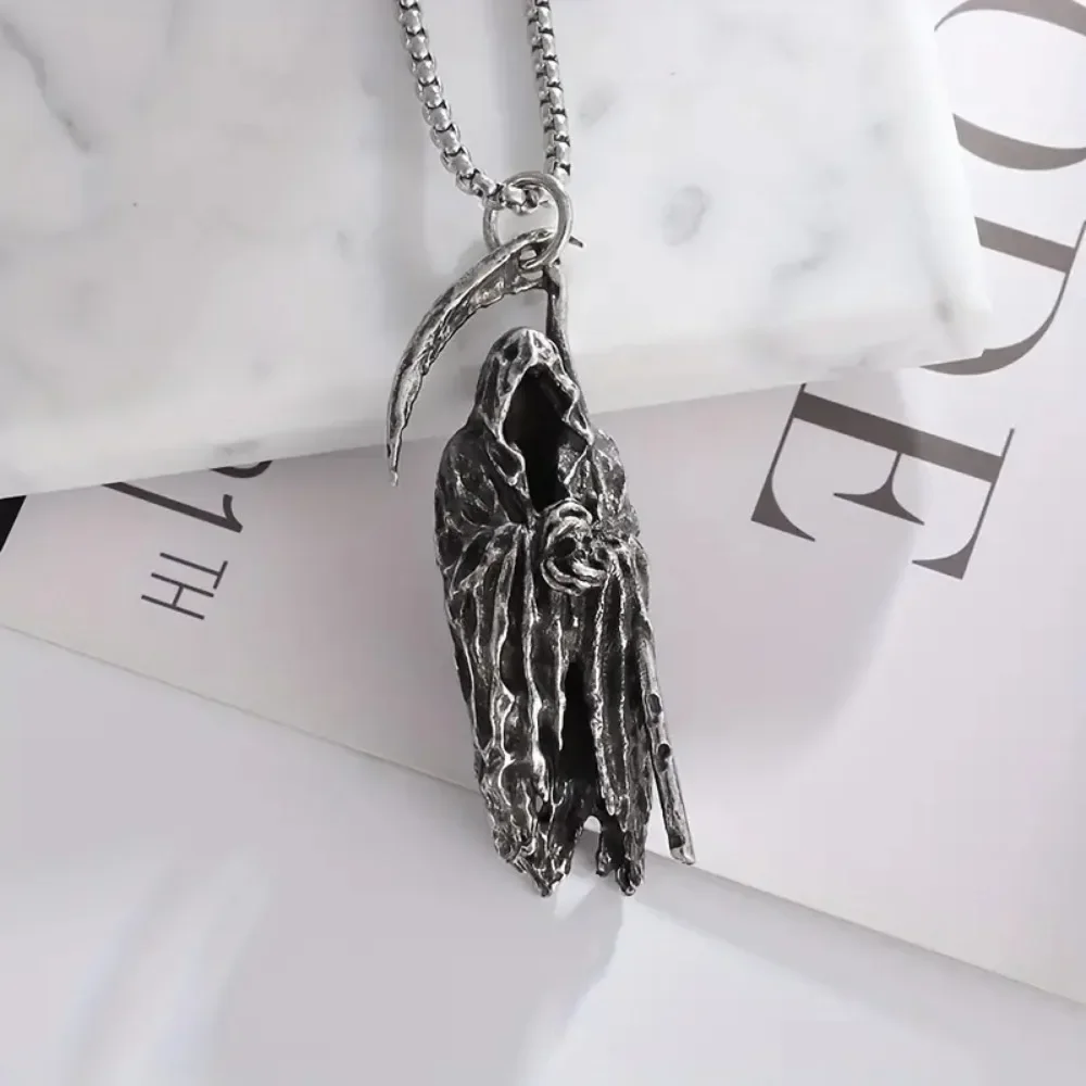 Simple Death Scythe Skull Necklace Pendant Fashion Party Niche Accessories Sweater Chain Halloween Men and Women Pendant Jewelry image 4