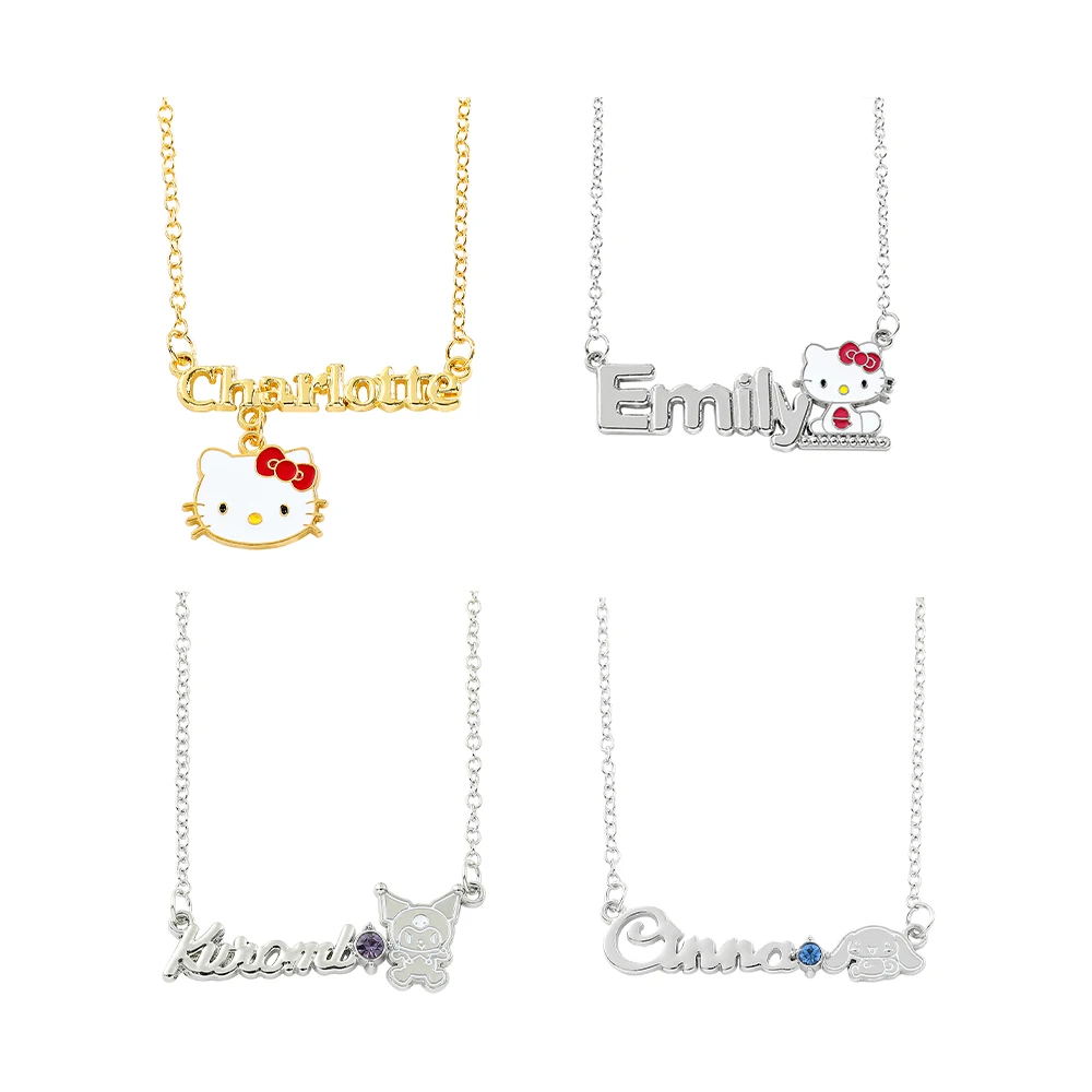 Sanrio Cartoon Cute Kuromi Necklace Fashion Letter Cinnamon Neckchain For Women Girls Birthday Party Pendant Jewelry Gifts