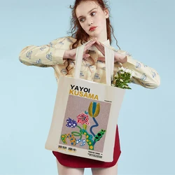 Japanese Yayoi Kusama Colorful Polka Dots Digital Supermarket Shopper Bag Tote Handbag Cartoon Lady Reusable Shopping Bags