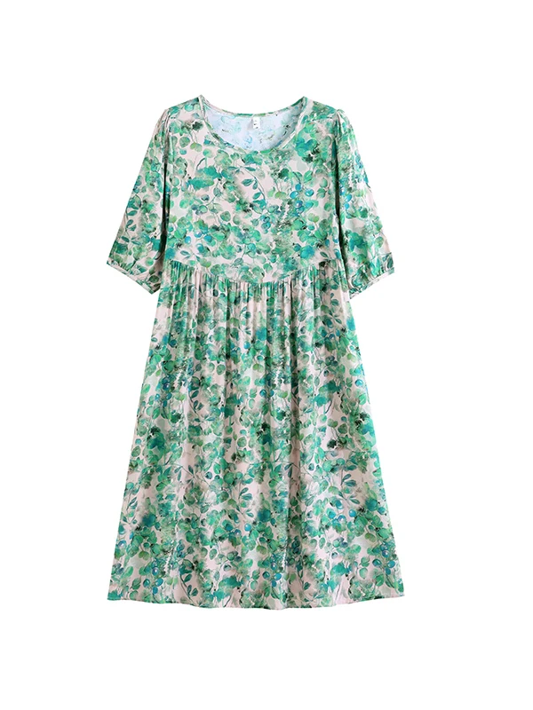 A-ligne Midi coton soie Dr femmes ample été imprimé haut de gamme sentiment maman ventre couvrant minceur Princ robe